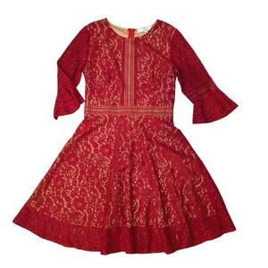 MissMay Red Lace Lining Bell Sleeve Dress. Size M